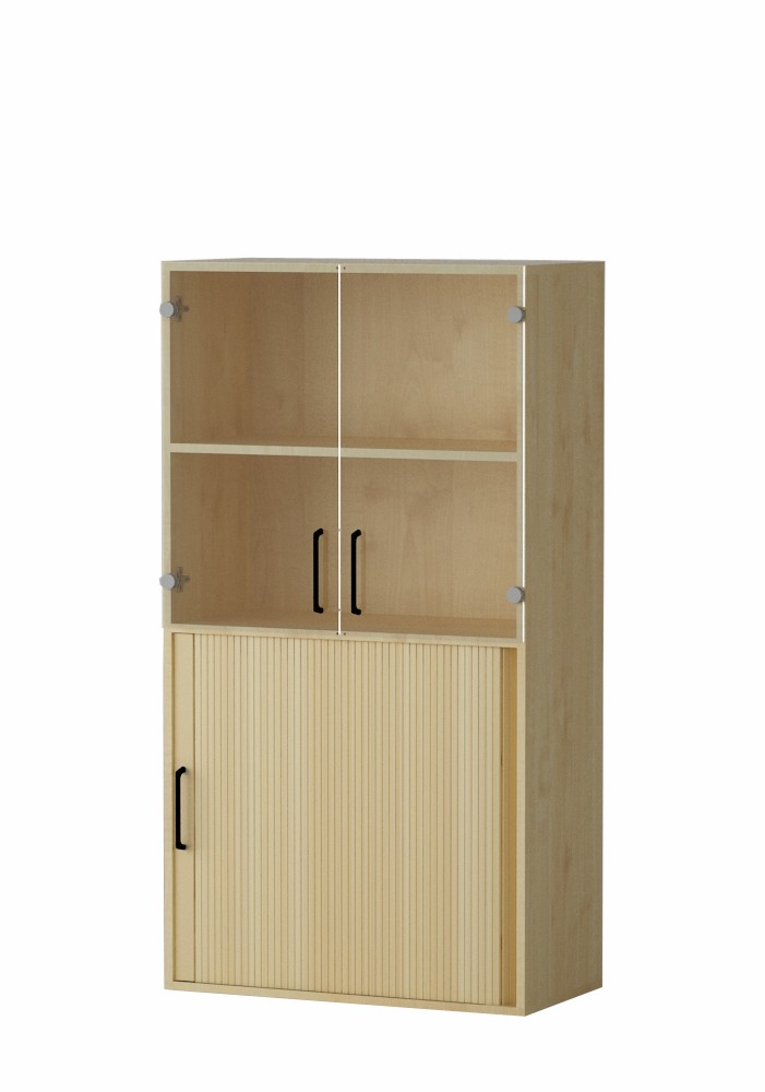 Shelf AMATA 4 columns, 2 columns with louvered doors, 2 columns with glass doors