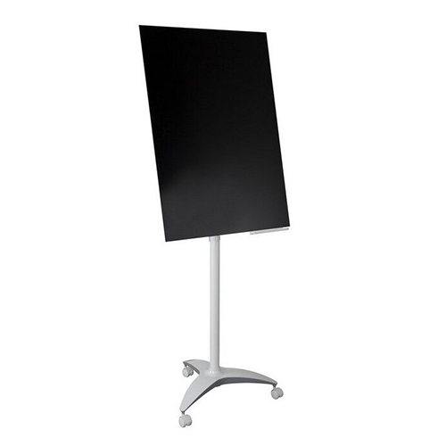 Mobile glass magnetic board with wheels, black