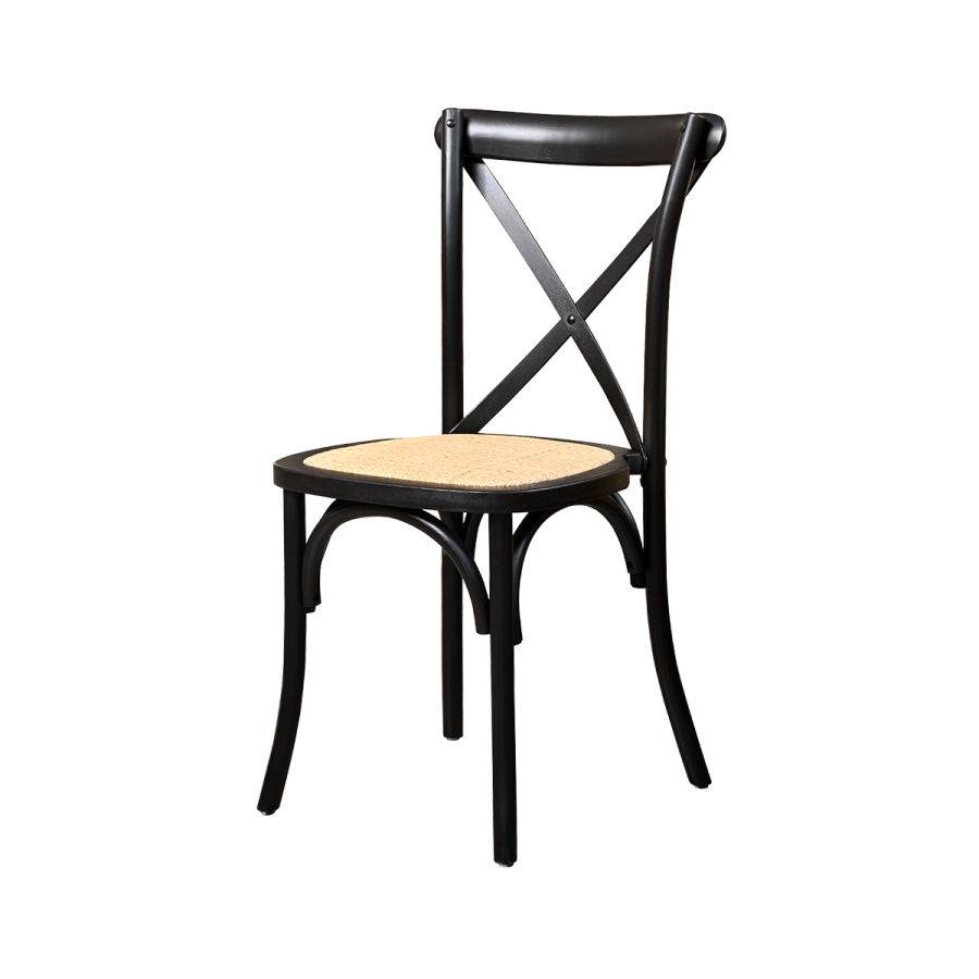Cross-Back Wood Rattan Chair