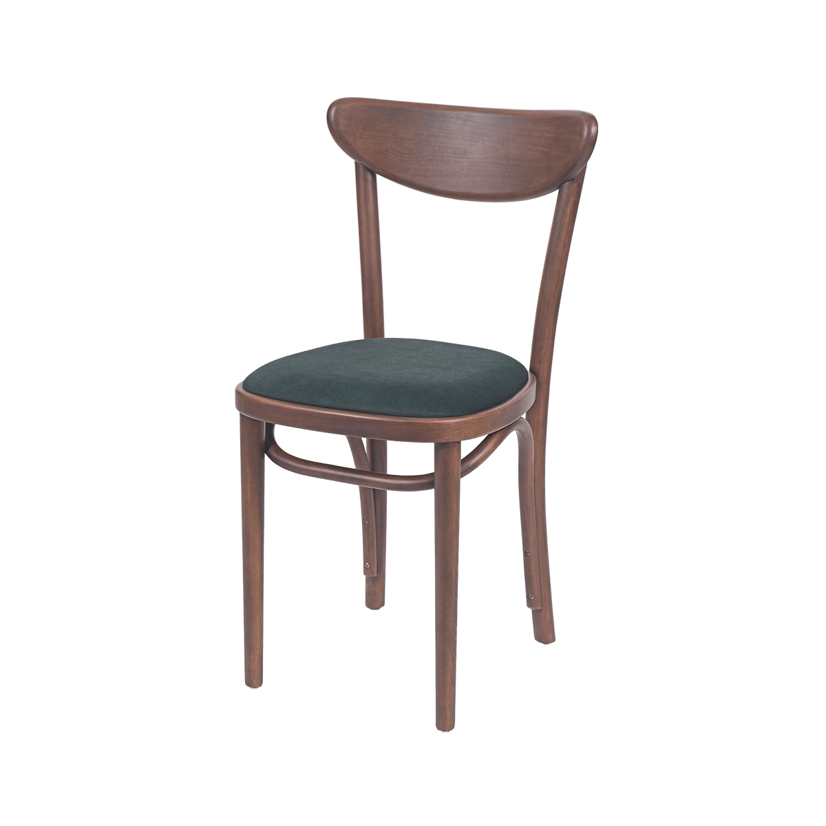 Boomerang walnut wooden chair - green seat